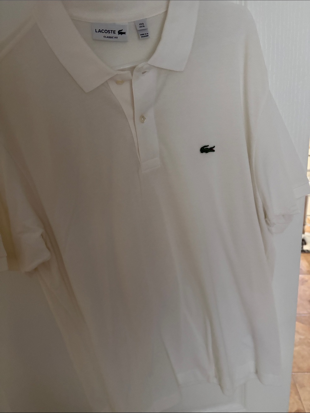 Lacoste Men's White Polo with Green Crocodile Logo
